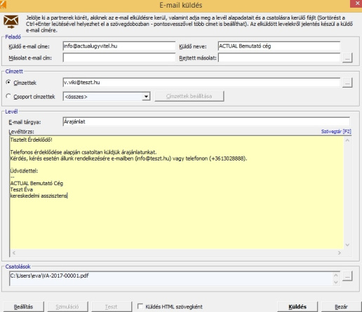 Ajánlat küldés e-mailben