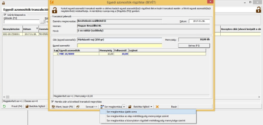 SARZS felvitel megbontással